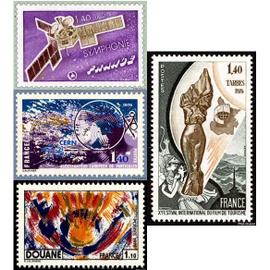 france 1976, très beaux timbres neufs** luxe yvert 1887 satellite symphonie, 1906 festival de film de tourisme à tarbes, 1908 cern accélérateur de particules et 1912 la douane.