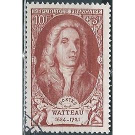 france 1949, célébrités du 18ème siècle, beau timbre yvert 855, antoine watteau, peintre, oblitéré, TBE.