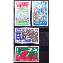 Région Réunion 1,45 (N° 1914) + Région Martinique 1,50 (N° 1915) + Région Bretagne 2,40 (N° 1917) + Région Languedoc-Roussillon 2,50 (N° 1918) Obl - France Année 1977 - brn83 - N31424