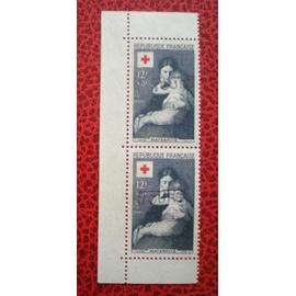 Maternité, par Eugène Carrière - Paire verticale de carnet de timbres au profit de la Croix-Rouge oblitérés - Année 1954 - Y&T n° 1006