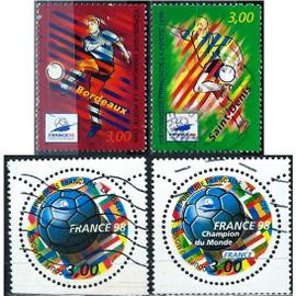 france 1998, beaux timbres yvert 3130 3131, 3139 et 3170, coupe du monde de football, oblitérés, TBE