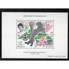 Monaco - bloc feuillet numéro 50 , 4 timbres année 1990 - coupe du monde de football Italie -
