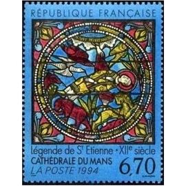 france 1994, très beau timbre neuf** luxe yvert 2859, vitrail de la cathédrale du mans, légende de saint étienne.