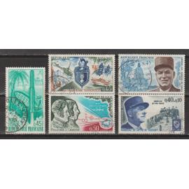 france, 1970, timbres commémoratifs (gendarmerie nationale, maréchal juin, découverte de la quinine, fusée "diamant b", armistice.......), N°1622 + 1630 + 1633 + 1635 + 1639, oblitérés.