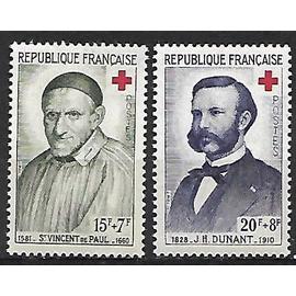 timbres france 1958 neuf** 1187-1188 - émis au profit de la croix-rouge "saint vincent de paul et henri dunant"