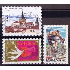 La Charité-Sur-Loire 0,46 (N° 3478) + Timbre Invitation 0,46 (N° 3479) + Paris-Roubaix - 100ème Edition 0,46 (N° 3481) Obl - France Année 2002 - brn83 - N31610