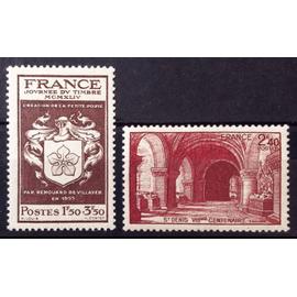 Basilique Saint-Denis 2f40 Rouge-Brun (N° 661) + Journée Timbre 1944 - Renouard 1f50+3f50 Brun (N° 668) Neufs** Luxe (= Sans Trace de Charnière) - France Année 1944 - brn83 - N31534
