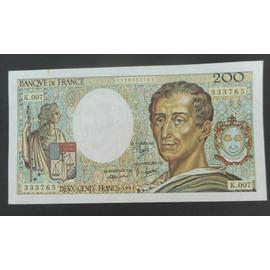 Billet 200 francs Montesquieu 1981, fayette 70.01, TTB, cote 12? 8 épinglages, une petite tâche en haut à gauche, très propre