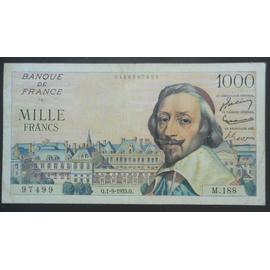 Billet 1000 francs Richelieu 1.9.1955, TB, fayette 42.15, épinglages, traces de plis, microfissures en haut