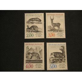 lot 4 timbres histoire naturelle de Buffon 1988 : loutre y&t 2539 - cerf y&t 2540 - renard y&t 2541 - blaireau y&t 2542