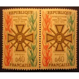 Bloc 2 Timbres Paire France 1965 Yvert et Tellier n°1452 Cinquantenaire de la Croix de Guerre Neuf** Gomme Intacte