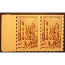 Bloc 2 Timbres Paire France 1965 Yvert et Tellier n°1453 Cathédrale de Bourges Neuf** Bord de Feuille Gomme Intacte