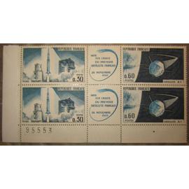 Bloc 4 Timbres France 1965 Yvert et Tellier n°1465A (1464 Fusée Diamant + 1465 Satellite A1) x2 Mise sur orbite du premier Satellite Français Neufs** Coin de feuille numéroté Gomme Intacte