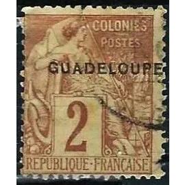 France, Ile De Guadeloupe, Colonie Française 1891, Beau timbre Yvert 15, Type Alphée Dubois Des Colonies Générales de 1881, 2c. lilas brun sur paille, Surchargé Guadeloupe, obli. TBE
