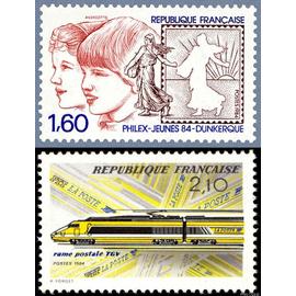 france 1984, très beaux timbres neufs** luxe yvert 2308 philex-jeunes à dunkerque - la semeuse et 2334 rame postale TGV.