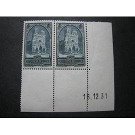 Timbres France Neufs ** N° 259 c - Type I V - Cathédrale de Reims 3 F ardoise - coin de feuille daté 16.12.31 - cote Y & T 1 exemplaire 135 euros - Année 1930