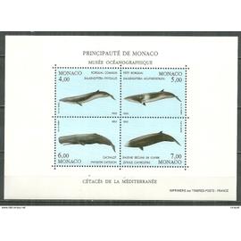 Cachalot, baleine, rorqual, musée océanographique de Monaco. Bloc de quatre timbres.