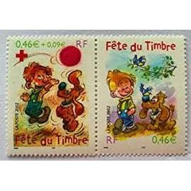fête du timbre : "boule et bill" paire 3467a année 2002 n° 3467 3468 yvert et tellier luxe