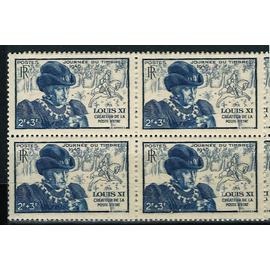france 1945, très beau bloc neuf** luxe 4 timbres yvert 743, journée du timbre, portrait de louis 11, surtaxe au profit de l