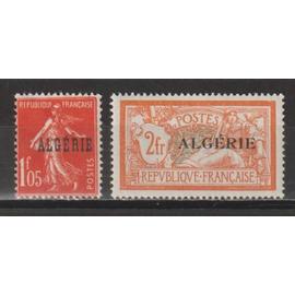 algérie, 1924-1925, timbres de france surchargés (type merson, semeuse), n°30 + 31, neufs.