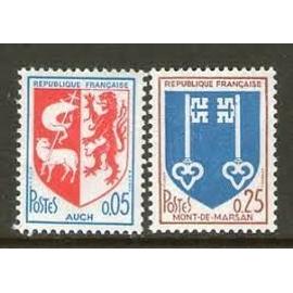 armoiries de villes (5) : auch et mont de marsan la paire année 1966 n° 1468 1469 yvert et tellier luxe