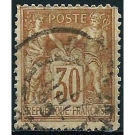 france 1876 / 78, beau timbre classique yvert 80, sage type 2, 30c. brun jaune, oblitéré, TBE