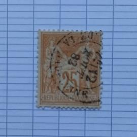 lot n°1236 -- timbre oblitéré France classique n ° 92 ---- 25c bistre sur jaune