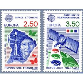 france 1991, très belle paire neuve** luxe europa CEPT, timbres yvert 2696 espace et guyane et 2697 satellite de télévision directe.