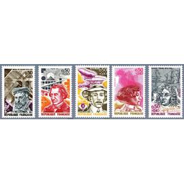 france 1973, très belle série neuve** luxe personnages, timbres yvert 1744 coligny, 1745 renan, 1746 santos-dumont, 1747 colette et 1748 dugay - trouin.