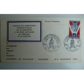 Env. souvenir philatélique- Vouziers - 11/11/1968- cachet + timbre N° 1576