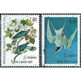 france 1995, série les oiseaux par J. J. Audubon, beaux timbres yvert 2930 pigeons à queue rayée et 2931 sterne pierre garin, oblitérés, TBE.