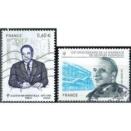 france 2011, beaux timbres yvert 4561 georges pompidou et 4628 gaston monnerville, oblitérés, TBE.