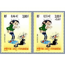 france 2001, très belle paire neuve** luxe timbres yvert 3370 et 3371, journée du timbre, gaston lagaffe d