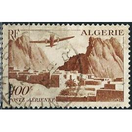 Algérie, département français 1949 / 53, beau timbre de poste aérienne yvert 10, avion bimoteur survolant les gorges d