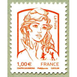 france 2013, très beau timbre neuf** luxe yvert 4470, Marianne de la jeunesse ou Marianne de Ciappa et Kawena, 1 euro orange.
