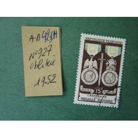AD 421H // Timbre France oblitéré 1952*N°927"Centenaire de la médaille militaire"