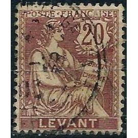Ets du levant - liban, syrie, turquie..., 1902 / 20, beau timbre yvert 16, type mouchon 20c. brun lilas libellé "levant", oblitéré, TBE