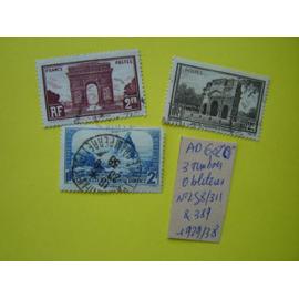 AD 602. O// Lot de 3 timbres oblitérés France 1929/1938*N°258/311/389 "Arc de triomphe Paris et Orange " Moulin de Daudet"