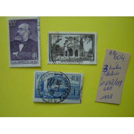 AD 604 // Lot de 3 timbres oblitérés France 1938*N°378/389/400 "Gambetta-Arc de triomphe à Orange-Visitedes souverains britanniques