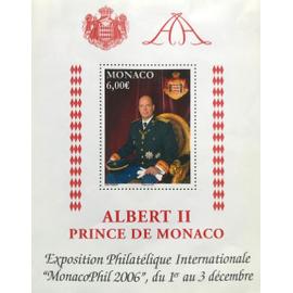 Monaco Bloc feuillet timbre 6 euros 2006 Albert 2 , expo Monacophil 2006