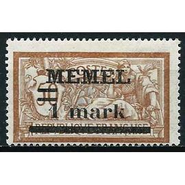 lituanie, enclave de memel sous protectorat français 1920, beau timbre yvert 26, type merson 50c. brun et gris olive surchargé "memel 1 mark", neuf* -