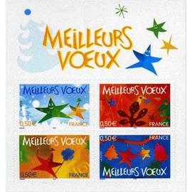 france 2004, très beau mini-bloc neuf** luxe, timbres 3723 3724 3725 3727, meilleurs voeux, auto-adhésifs.