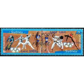 france 2000, belle paire attachée timbres yvert 3340 et 3341, jeux olympiques de sydney, australie.