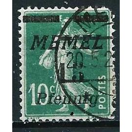 lituanie, enclave de memel sous protectorat français 1922, beau timbre yvert 47, semeuse 10c. vert surchargé "memel 15 pfennig", oblitéré, TBE -