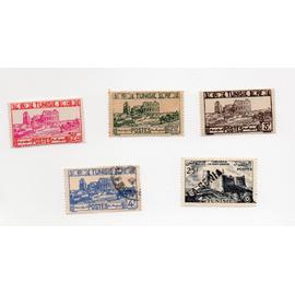 Tunisie- Lot de 3 timbres neufs et 2 timbres oblitérés- Sites