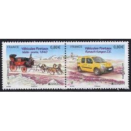 europa : les véhicules postaux : malle poste 1840 et renault kangoo la paire se tenant année 2013 n° 4749 4750 yvert et tellier luxe