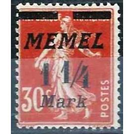 lituanie, enclave de memel sous protectorat français 1922, beau timbre yvert 68, semeuse camee 30c. rouge brun surcharge "memel 1 1/4 mark", neuf* -