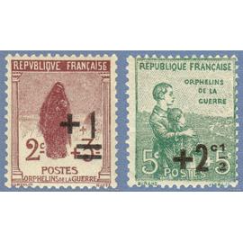 france 1922, très beaux timbres neufs** luxe yvert 162 et 163, au profit des orphelins de la (grande) guerre, types de 1917 surcharges.