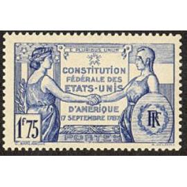 france 1937, beau timbre yvert 357, promulgation de la constitution des états unis, neuf**/*