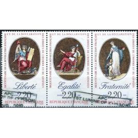 france 1989, beau tryptique timbres yvert 2573 2574 2575, bi-centenaire de la révolution et de la declaration des droits de l